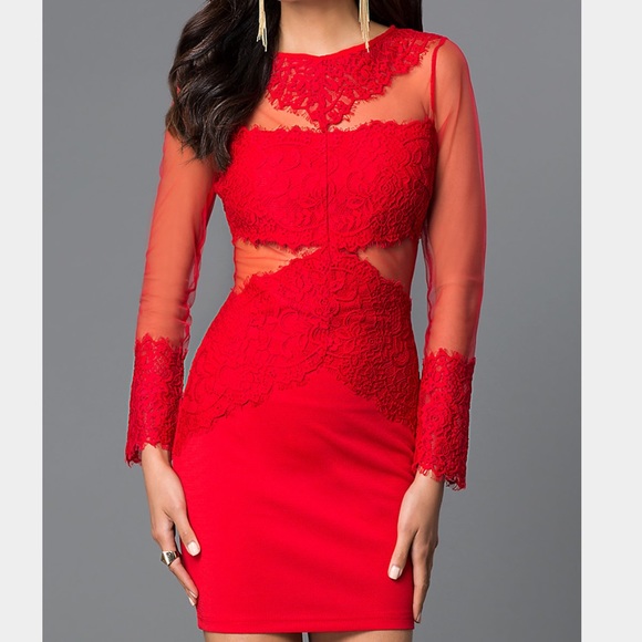 Carolina USA  Dresses & Skirts - {Burgundy} Lace Illusion Long Sleeve Mesh Dress