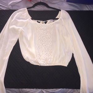 Cream bell sleeve crop top