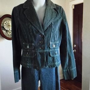 Ann Taylor blue stripe jean jacket 4 NWT