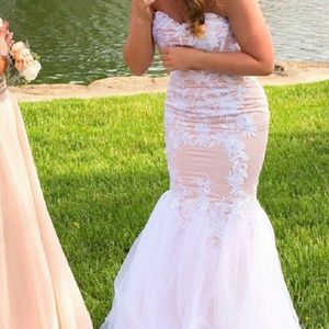 Cream & White Mermaid Prom Dress