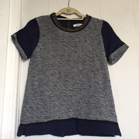 Madewell Sweatshirt Tee with Jeweled Collar