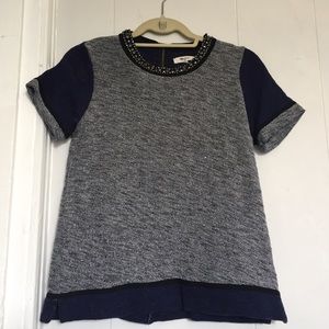 Madewell Sweatshirt Tee with Jeweled Collar