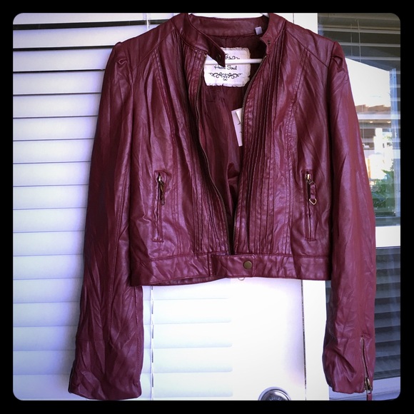 Deep Red PU Leather Jacket