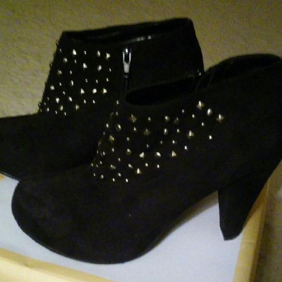 Black suede studded bootie