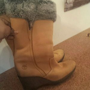 Fur trimmed nu-buck leather boots