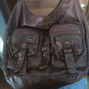 Brown faux leather shoulder bag