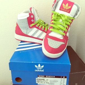 Size 8, high top Adidas.