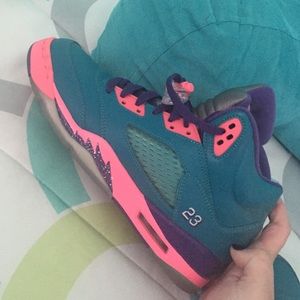 Air Jordan 5s Teal-Pink-Purple