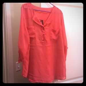 Maurice's sheer coral top, size 3