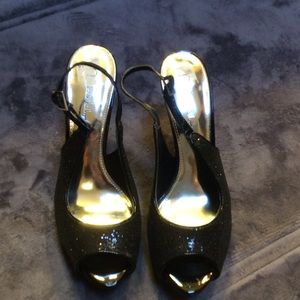 Sparkly peep toe black dressy heels