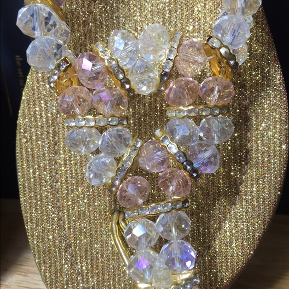 New Pink*Clear Beaded Sandals sz 7 - Picture 1 of 2