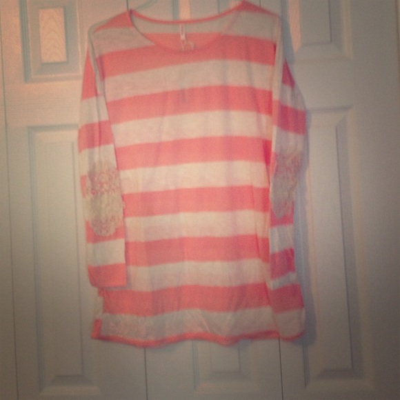 Maternity Never worn peach and white striped shirt