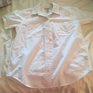 Women's white button up short sleeve shirt