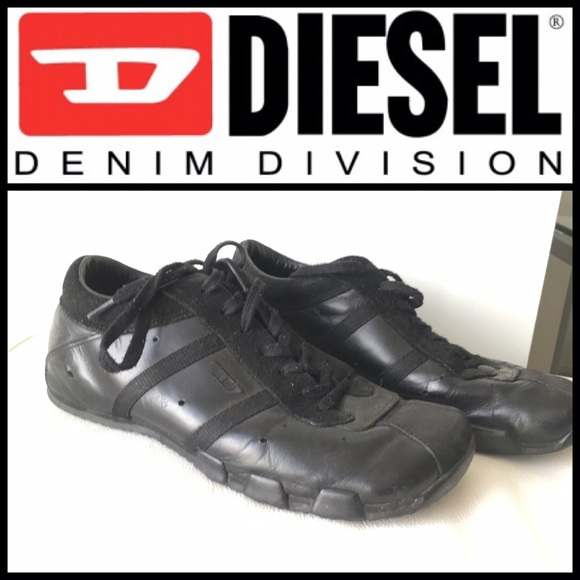 Diesel Shoes Diesel Evelyn Solid Black Leather Laceup