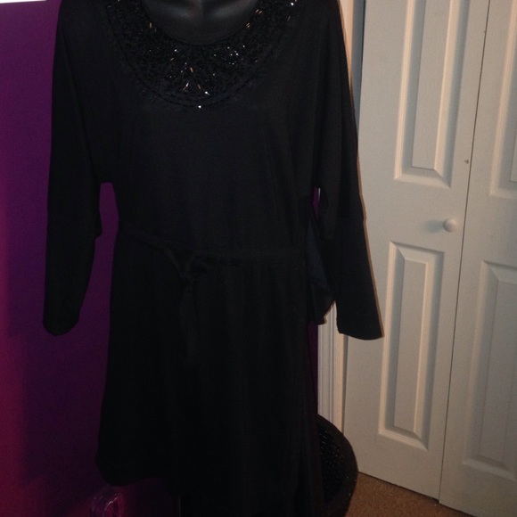 Black beaded collar dress