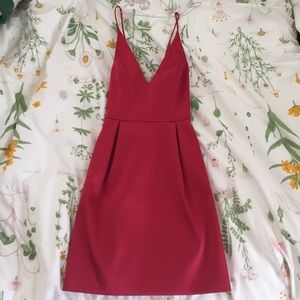 TOPSHOP RED V-NECK SATIN MINIDRESS