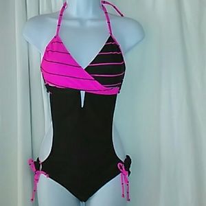 Pink and black monokini