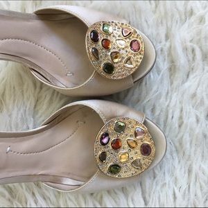 BCBG Maxazria satin and jewel sandals