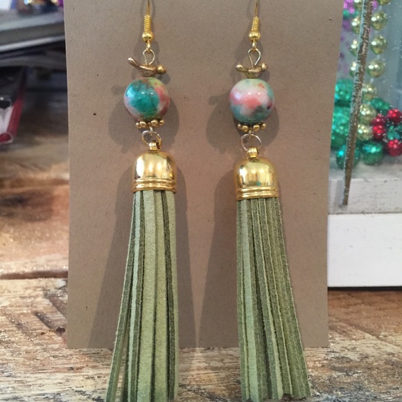 Jade Green Tassle Earrings