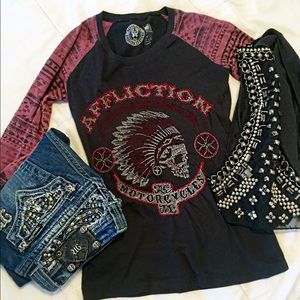 Affliction small 3/4 sleeve top