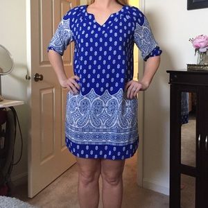 Blue shift silk dress