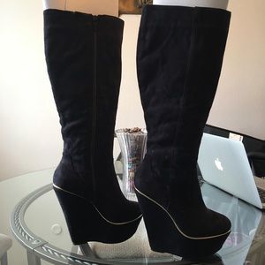 Knee-High Suede Platform Wedge Boot
