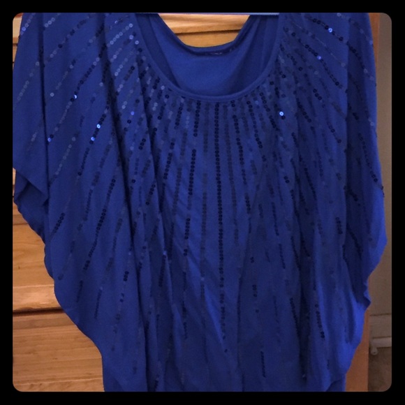Royal blue sequence batwing top