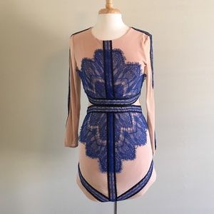 Choies nude and blue lace long sleeve dress.
