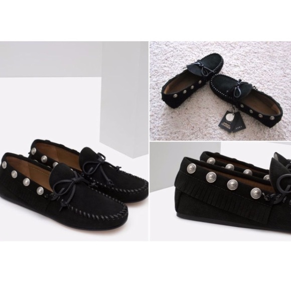 FLATS ZARA 100% LEATHER LOAFERS WITH STUDS