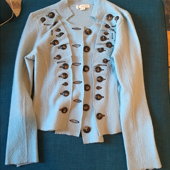 New Anthropologie blue buttons boiled wool jacket - Picture 3 of 4