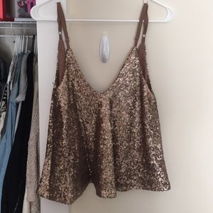 Bronze sequin cami with v back