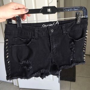 SpecialA Black denim shorts with spikes down sides