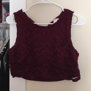 Burgundy lace crop top