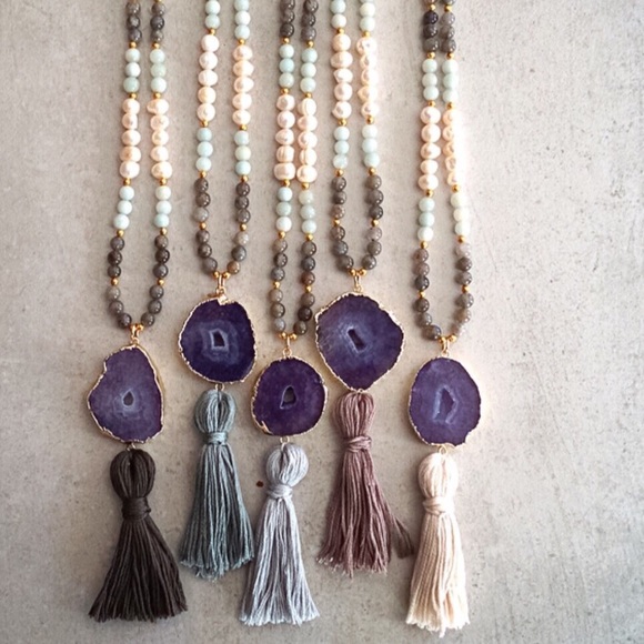 Choice Of Agate Pendant Tassel Necklaces - Picture 2 of 4
