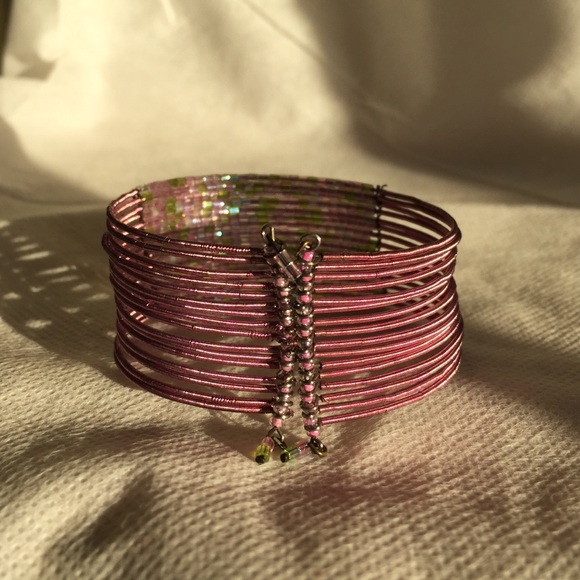 Pink bangle cuff bracelet. - Picture 2 of 4