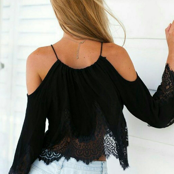 SALE Cold Shoulder White or Black Lacey Top - Picture 2 of 4