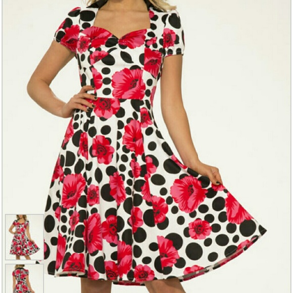 White & Pink Floral Polka Dot Fit & Flare Dress