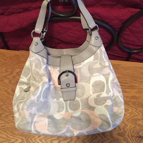 Coach grey and pink canvas hobo