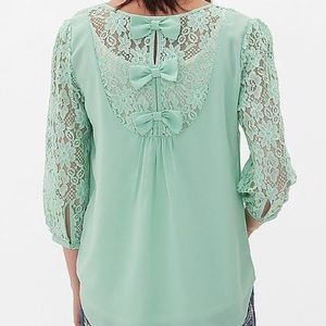 Darling Mint Bow-Back Lace-Sleeve Top