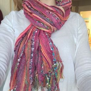 Pink Woven Fringe Scarf
