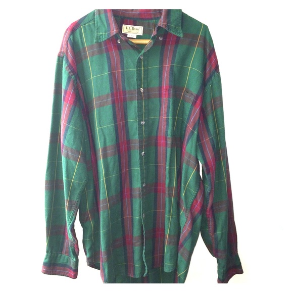 L.L. Bean green and red button up flannel