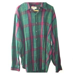 L.L. Bean green and red button up flannel