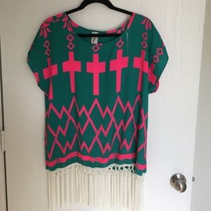 Cross and Fringe Blouse