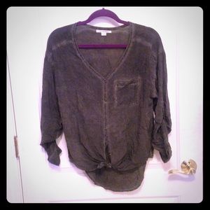 Button down burnout gray top