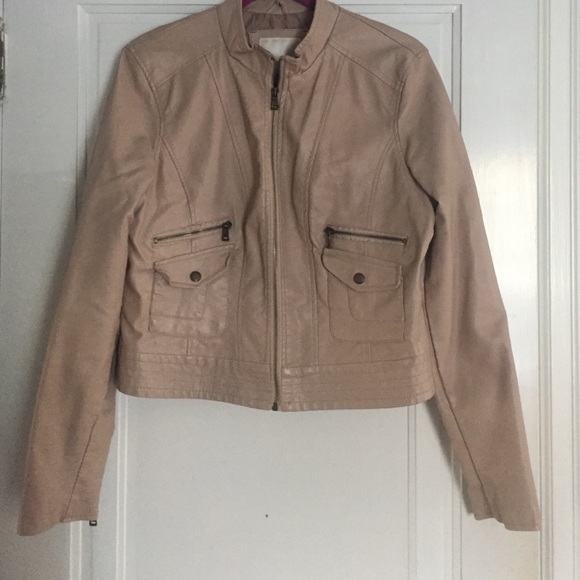 Fux Leather Blush Color Cropped Bomber Jacket