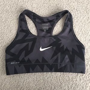 Black and grey patterned Nike sports bra