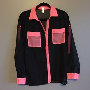Black and Pink Button Up