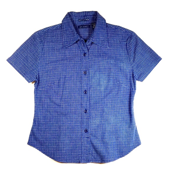 Blue striped stretchy button-down top. Like new!