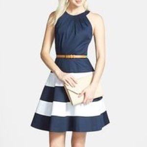 Eliza J Blue Stripe Skirt Cotton Fit & Flare Dress