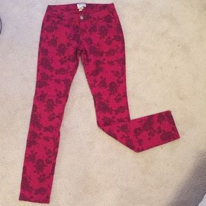 Red floral jeans